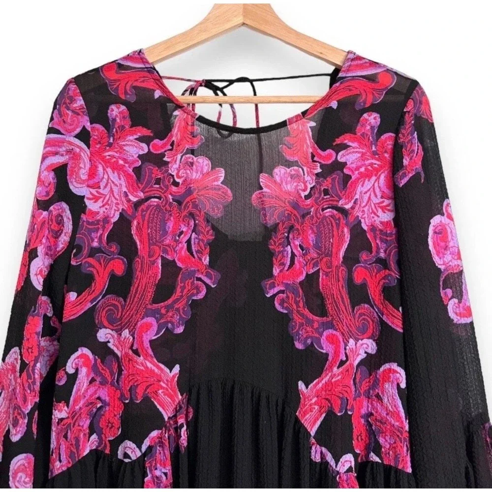 Free People intimately Symphony‎ Black M Bell Sleeve Tunic Semi Sheer Dress Boho - Picture 2 of 8